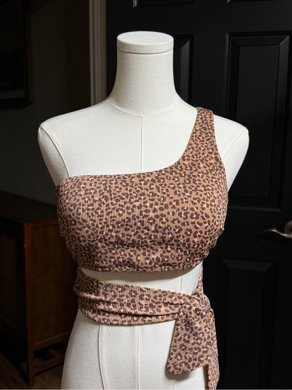 {aerie} "Bandeau" Pink Brown Cheetah One Shoulder Waist Wrap Biking Top WSM5